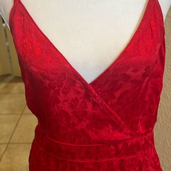 Preloved Band Of The Free Women's L Anina Ruby Red Wrap Midi Dress Red Jaquard F - Picture 6 of 16